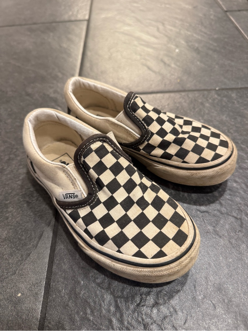 Vans Kids Slip-On Checkerboard Sneakers in Black & White